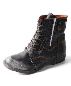 TMA Eyes Women's Boots 9.5M EU 42 Black Leather Plaid - Picture 1 of 8