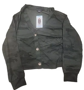 Sanctuary Sweater Women Large Green Day Tripper Cardigan Camouflage V-Neck NEW - Picture 1 of 1