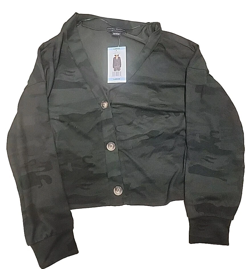 Sanctuary Sweater Women Large Green Day Tripper Cardigan Camouflage V-Neck NEW - Image 1 of 1