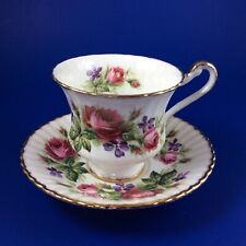 Paragon Red Roses And Purple Violets Bone China Tea Cup And Saucer