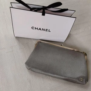 CHANEL Silver Kiss Lock Pouch Mademoiselle Bag Accessory Faded Corner Clean - Picture 1 of 7