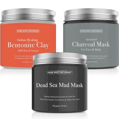NEW Pure Body Naturals Dead Sea Mud Mask Charcoal Bentonite Clay Trio 8.8oz x 3 - Image 1 of 4