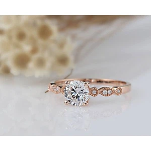 1.50 Carat Round Cut Moissanite Women's Wedding Ring 14k Rose Gold FN - Picture 1 of 9
