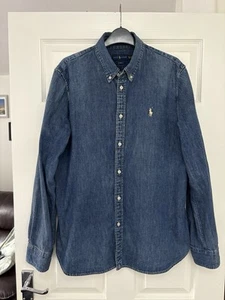 Camisa vaquera de manga larga Ralph Lauren para hombre azul personalizada calce ajustado talla XL - Imagen 1 de 10