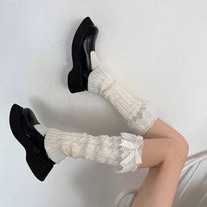 JK Solid Color Women Leg Warmers Lolita Leg Sleeves Bow Foot Cover Boots Cover - Picture 1 of 12