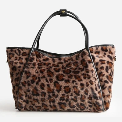 Leopard Print Faux Fur Tote Bag Shoulder Purse for Women Chic Animal Print Bags - Image 1 of 4