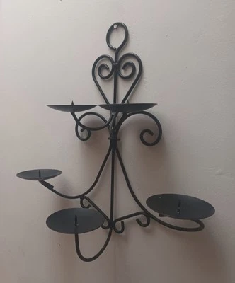 Large Black Metal 5 Arm Candle Wall Sconce - Image 1 of 4