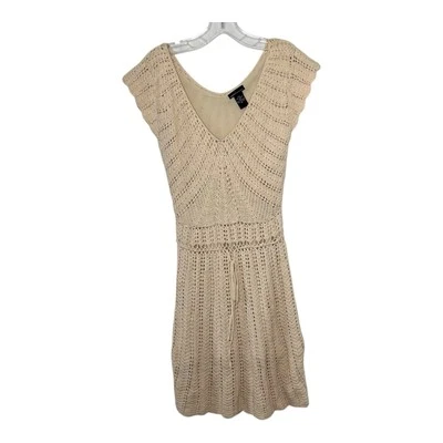 Moda International Crochet Dress Womens Medium Cream Knit Festival Y2K Vtg Boho - Image 1 of 4