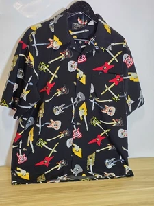Vintage Dragonfly Guitar Print Rock Lounge Button Up Shirt Short-sleeve Size L - Picture 1 of 9