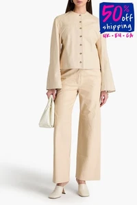 RRP€765 LOULOU STUDIO Leather Jacket Size M Beige Button Front Round Neck - Picture 1 of 9