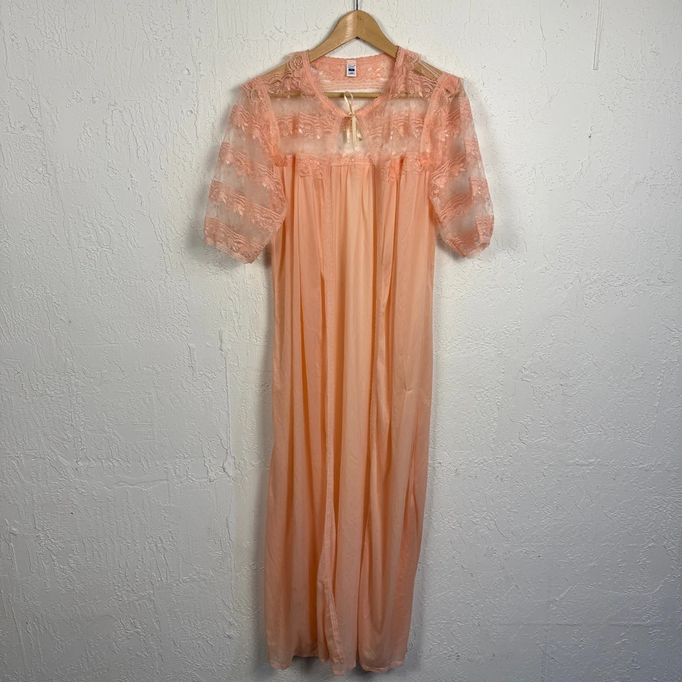 Vestido camisón bata bata negra bata bata bata vintage de encaje melocotón vintage años 60 cabaña Foto 1 de 4