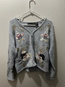 Christopher Radko BellePointe Schneemann Perlen Reißverschluss Cardigan Pullover Medium - Bild 1 von 9