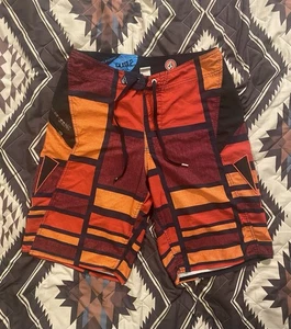 Volcom Y2K Board Shorts 4 Way Stretch Abstract Big Logos Embroidered Men’s 32x11 - Picture 1 of 13