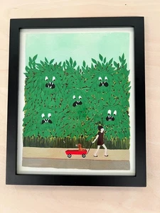 RARE Framed Rifle Paper Co. Girl with Dog and Scared Plants Art Print 8" x 10" - Picture 1 of 3