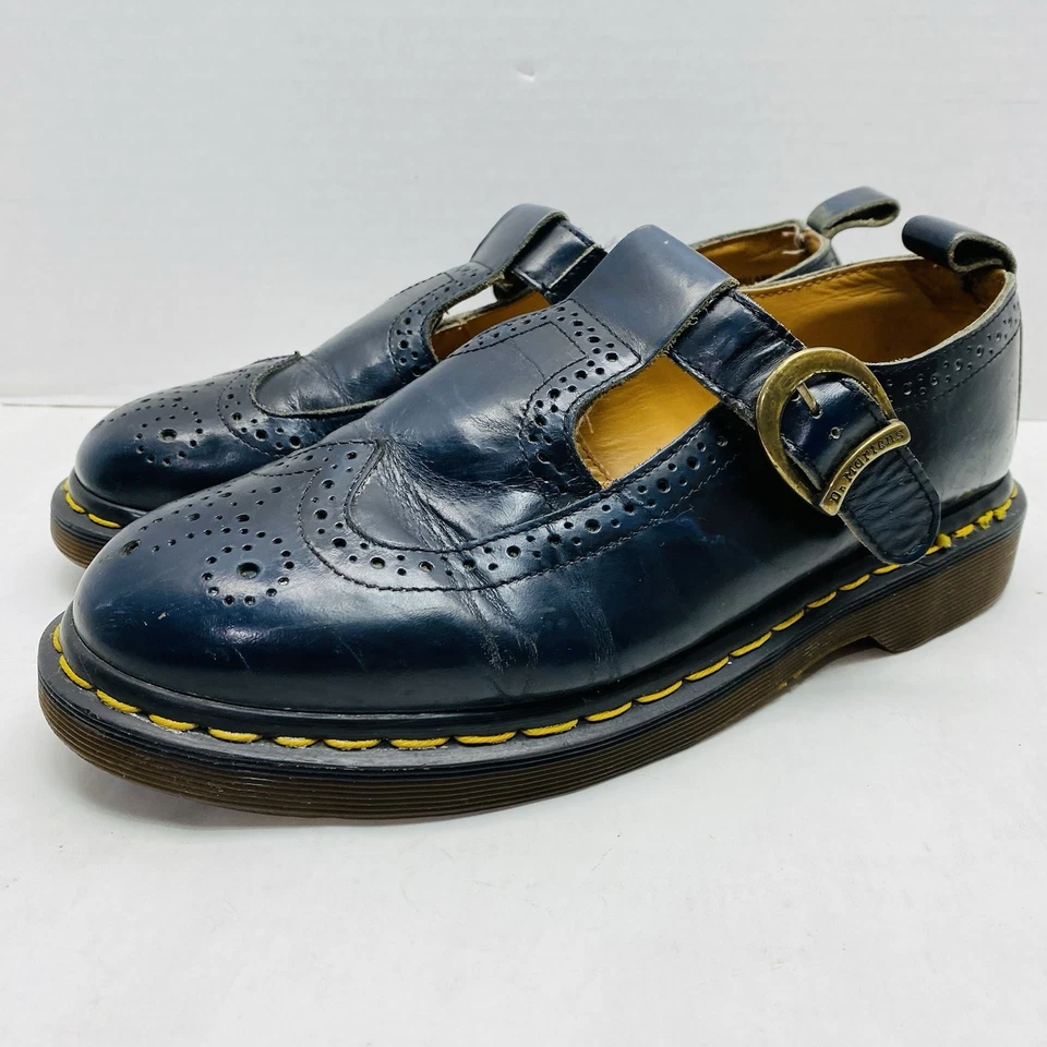 Винтажный Dr. Martens 8142 Wingtip пряжка Mary Janes черный Англии женщин Великобритании 8 США 10 - Изображение 1 из 4