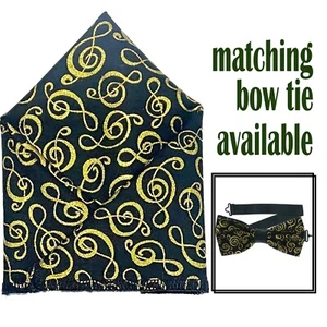Treble Clef Music Pocket Square & Bow Tie Wedding Prom New Year Christmas Party - Picture 1 of 5