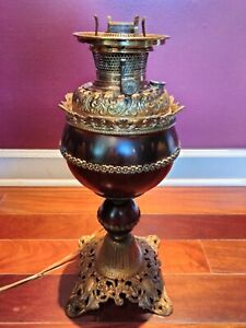 B&H Brass  Oil  Ornate Lamp Table Antique Bradley Hubbard Early Patent Date