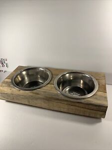 Solid Wood Rustic 2 Bowl Dog Feeder~16x8x3”~Farmhouse~Country