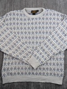 Vintage Eddie Bauer Heavy Knit Sweater Men's XL Geometric White 100% Cotton - Picture 1 of 11