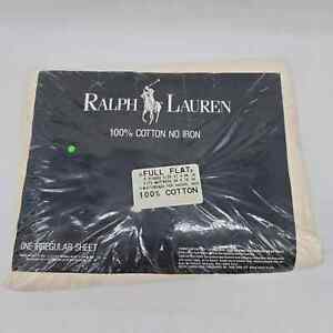 Ralph Lauren Floral Embroidered Cotton Flat Sheet Scalloped Edge Full Size Ivory
