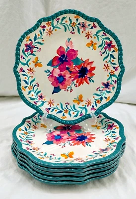 Plato de ensalada Pioneer Woman Folk Geo melamina 8,7" azul verdoso/multicolor Foto 1 de 4