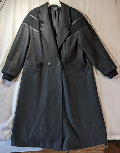 COACH Giacca cappotto trench donna Lady Suzette grande nero lana e pelle