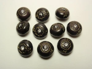 Lot 10 Vintage Floral Flower Round Shank Buttons with Rhinestone Accent - Picture 1 of 5