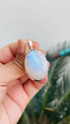 Gut Look Regenbogen Mondstein Edelstein 925 Sterlingsilber Handmade Anhänger G-2 - Bild 1 von 4