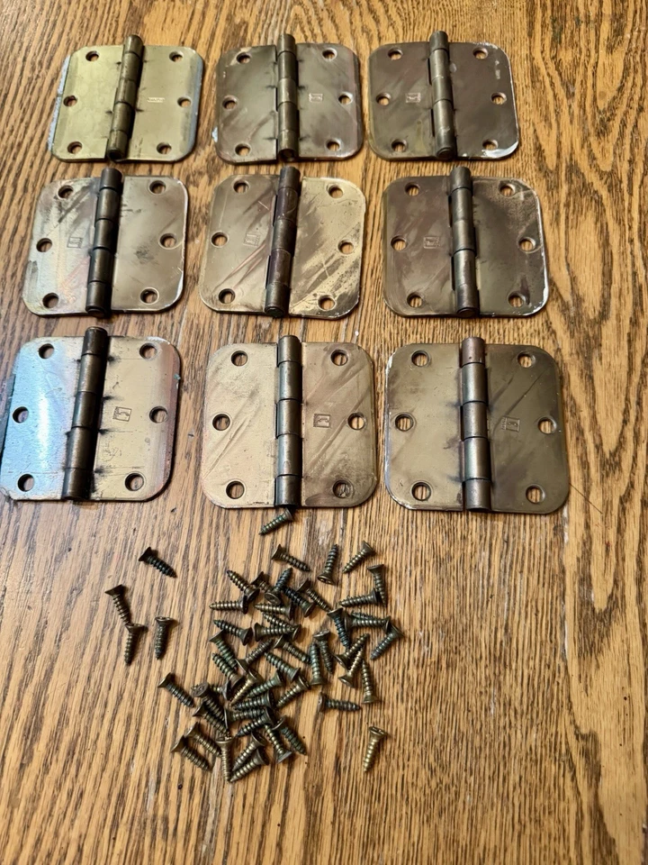 Lot Of 9 Hager Heavy Duty Brass Door Hinges 3.5” X 3.5” And Screws - Image 1 of 4