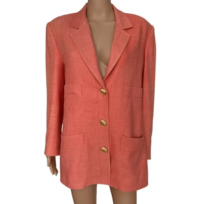 Carlisle vintage 100% silk blazer coral salmon textured herringbone weave sz 10 - Image 1 of 4