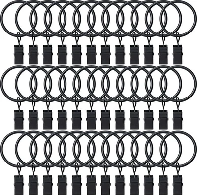 Paquete de 36 anillos de cortina 1,26 con clips perchas de cortinas de metal para 1 varilla negro Foto 1 de 4