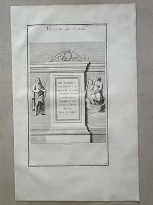 Charon Fährmann Hölle Mythologie Baukunst Ornamente Montfaucon Kupferstich 1722 - Bild 1 von 2