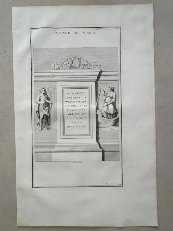 Charon Fährmann Hölle Mythologie Baukunst Ornamente Montfaucon Kupferstich 1722 - Bild 1 von 2