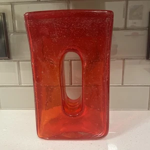 Hand Blown Red Rectangular Bubble Vase - Bild 1 von 4