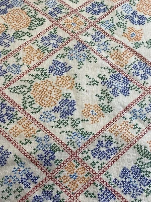 Tela Vintage Luz Seersucker Punto de Cruz 4.5 Yardas Naranja Azul Verde Rojo Foto 1 de 4