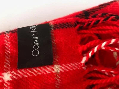 NEW CALVIN KLEIN PLAID SCARF Red, White-Black - Image 1 of 4