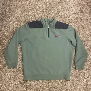 Felpa Vineyard Vines camicia 1/4 zip uomo L verde blu manica lunga pesante - Foto 1 di 10