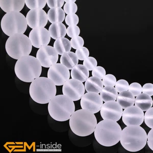 Natural White Quartz Crystal Rock Stone Frosted Matt Round Jewelry Making Beads - Picture 1 of 29