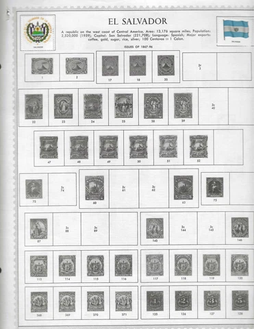 El Salvador 8 different Stamps (+0), 7 double sided Minkus pages, up to 1968 Cover