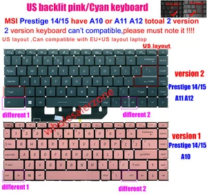 Teclado retroiluminado de EE. UU. para MSI Prestige14 A10 A10SC MS-14C1 A11 A12 MS-14C4 MS-14C5 - Imagen 1 de 4