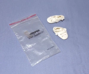 VTG Pair of Kemper Miniature Baby Doll Shoes White Leather Strap Pearl Bead 1.5" - Picture 1 of 3