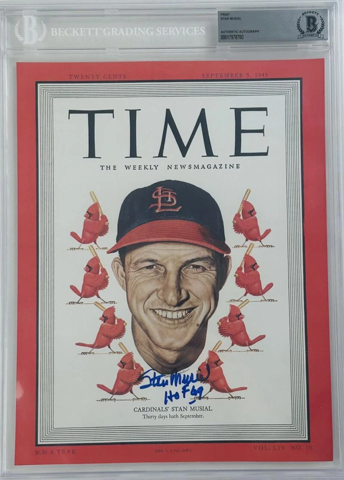 STAN MUSIAL SIGNED BAS SLABBED 8X10 TIME PHOTO ST LOUIS CARDINALS AUTOGRAPH 760 - Image 1 of 1