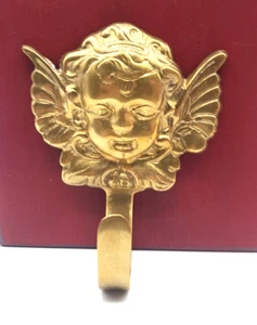 Vintage Brass Angel Cherub Wall Hook Hanger Holder Coat Towel Clothes EUC - Picture 1 of 3