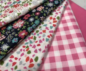 Pink Floral Singer Fabric Fat Quarter Bundle 5pcs 100% Cotton Patchwork Quilting