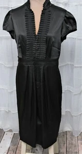 Signature London Style Damen Gr. 12 schwarz Satin Rüschen vorne Dienstmädchen Kleid Uniform - Bild 1 von 9