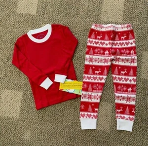 Sara's Prints Nordic 2 Piece Long Pajama Set Red/White Girls Size 4 - Picture 1 of 7