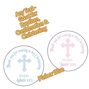 Personalised Blue Pink Cross Christening Baptism Confirmation Party Sticker 1146 - Picture 1 of 6