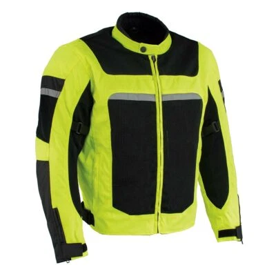 Milwaukee Leather MPM1794 Men's High Vis Green Armored Mesh Racer Jacket - Image 1 of 4