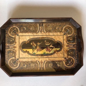 Plateau à poignées — marqueterie & décor peint de couples danseurs — années 20 - Bild 1 von 16