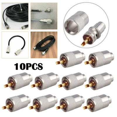 10pcs PL259 Solder Connector Plug with Reducer for UHF RG8X Coaxial Coax Cable - Image 1 of 4